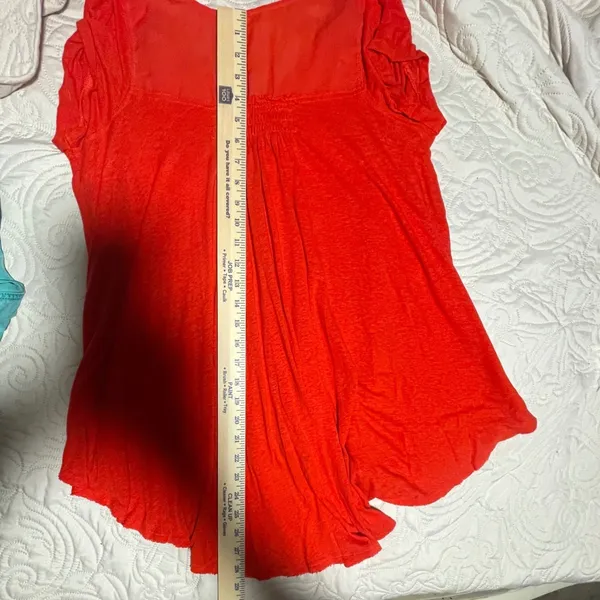 Free People‎ Orange Button Front Tunic Top Cap Sleeve Boho Smocked Back V-Neck - Image 7