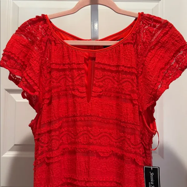 Jessica Howard Red Lace Flutter Sleeve Dress Size 14 NWT Cocktail Wedding‎ - Image 4