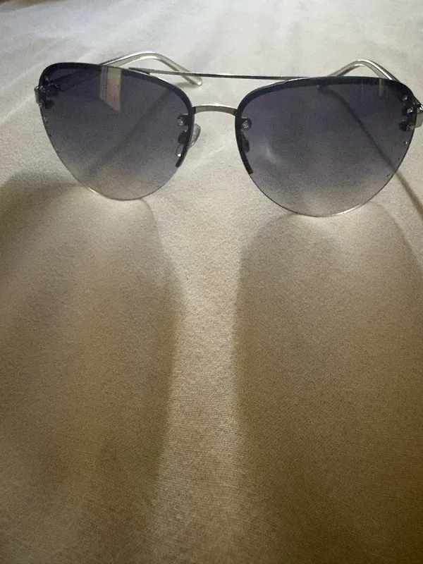 Women’s Diamond Stud Silver Metal Aviator Sunglasses Gradient Gray Lightweight Purple - Image 2
