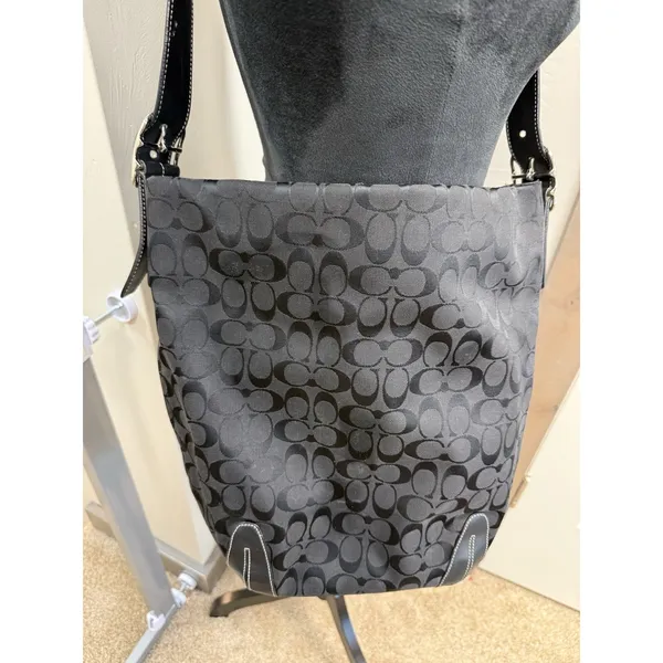 Coach Vintage Signature Monogram C Canvas Hobo/Bucket Bag 02' 6076 Black Y2K - Image 3