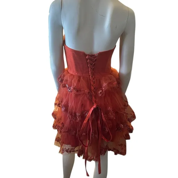 Strapless Tiered Tulle and Sequined Skirt Dress Cinnamon 9 NWOT - Image 3