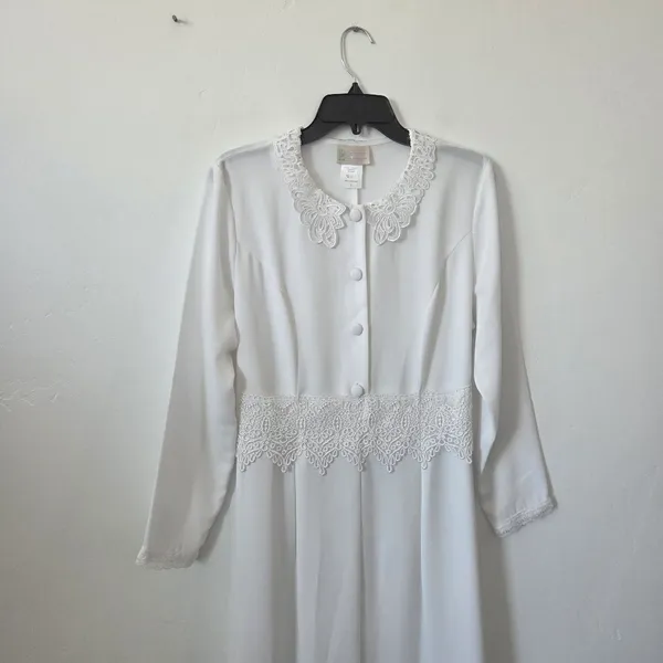 California Dynasty White Maxi Dress Vintage Style Victorian Modest Grandma Small - Image 2