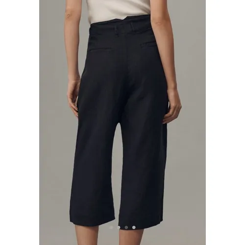 Anthropologie Black Linen Tie-Waist‎ Wide-Leg Cropped Pants High Rise NEW - Image 2