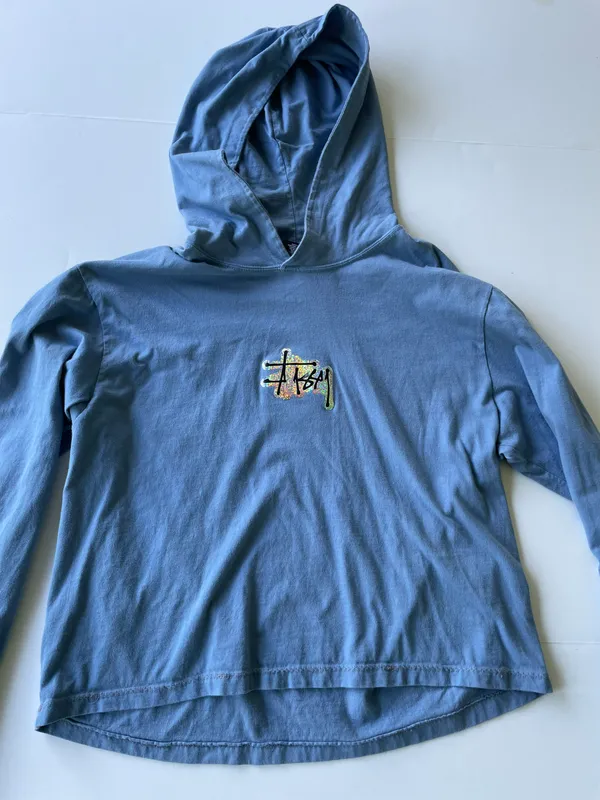 Stüssy Holographic Logo Hoodie Light Blue Size Large - Image 3