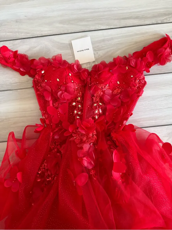 Warm Notices Floral-Bodice Short Babydoll Homecoming Dress Red NWT - Image 6