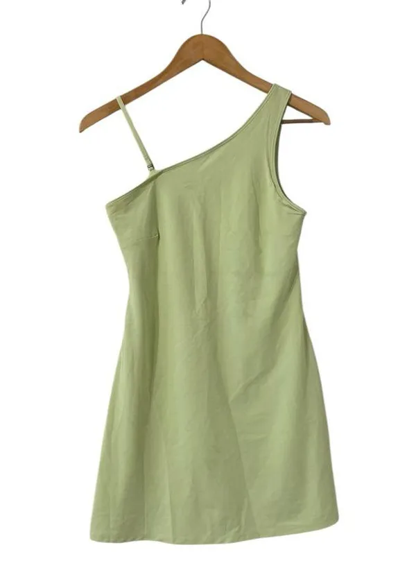 ABERCROMBIE & FITCH Athletic One-Shoulder Lime Green Mini Dress - Image 3