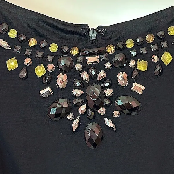 Eliza J Black Peplum Y2K 2010 Dress Size 2 Embellished rhinestone neck LBD - Image 4