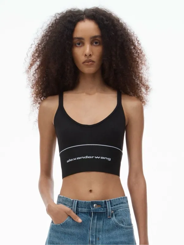 Alexander Wang logo elastic bra in ribbed jersey in Black Tank Top Size XL - Image 2