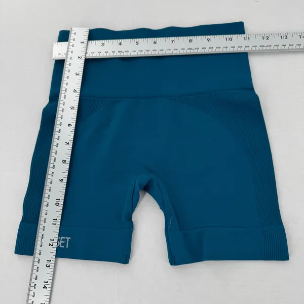 Set Active Seamless High Waisted Biker Shorts Blue XS Ribbed Compression Workout - Image 2