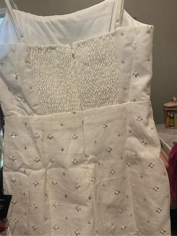 Lulus White Embellished Mini Dress with Spaghetti Straps and built in shorts - Image 6