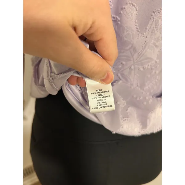 Lavender Purple Pastel Floral Burnout‎ Clip Dot Flutter Sleeve Blouse Small - Image 4