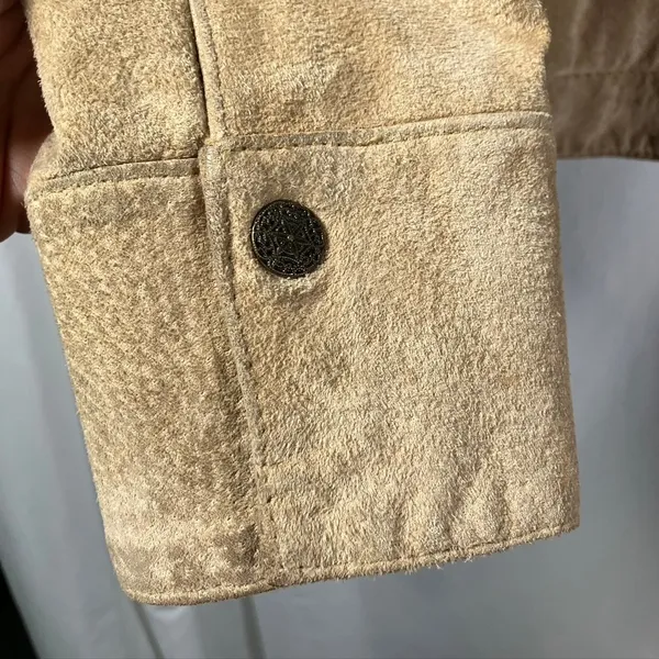 A.M.I. Leather Jacket Tan Brown Suede Button Up Womens Medium Career‎ - Image 6