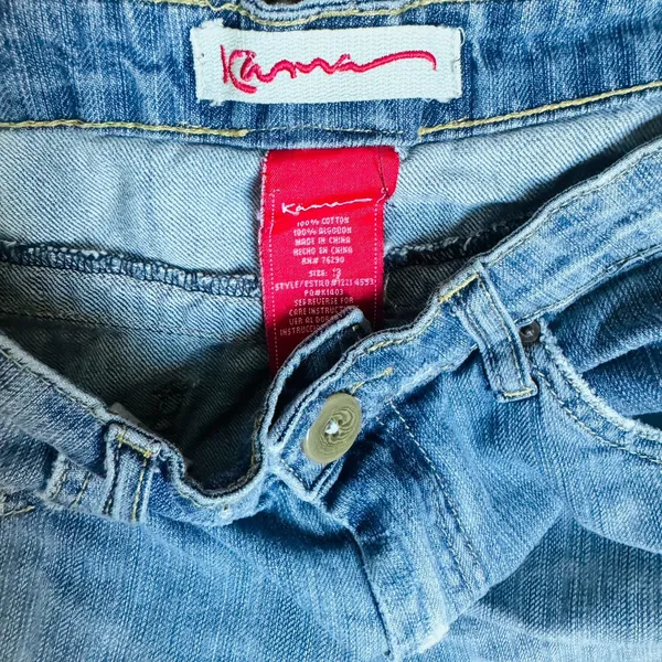 Karma Blue Jean Denim Maxi Long Skirt Distressed Y2K sz 13/14 L Western Flare - Image 3