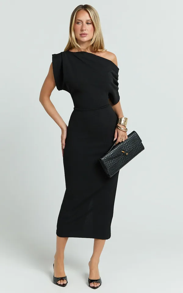 New Showpo Nalfie Midi Dress Tipped Shoulder Jersey Drape Dress -Small MSRP $99 - Image 6