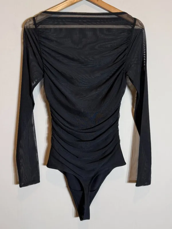 Abercrombie & Fitch Mesh Draped Bodysuit Women's Small Black Sheer Going Out NWT - Image 10