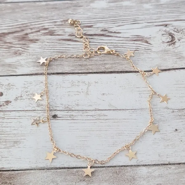 Gold Tone Anklet with Star Charms - Image 3