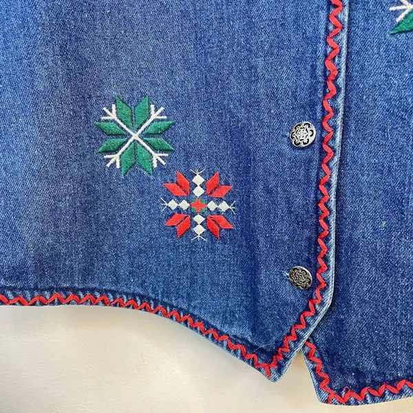 Susan Bristol Vintage Patchwork Embroidered Denim Boho Western Country Vest M - Image 4