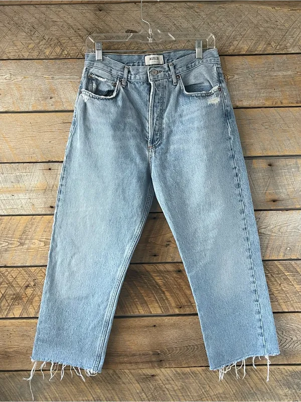 AGOLDE 90s Pinch Frayed Hem High Rise Straight Cropped Denim Jeans Sz 29 *READ* - Image 3