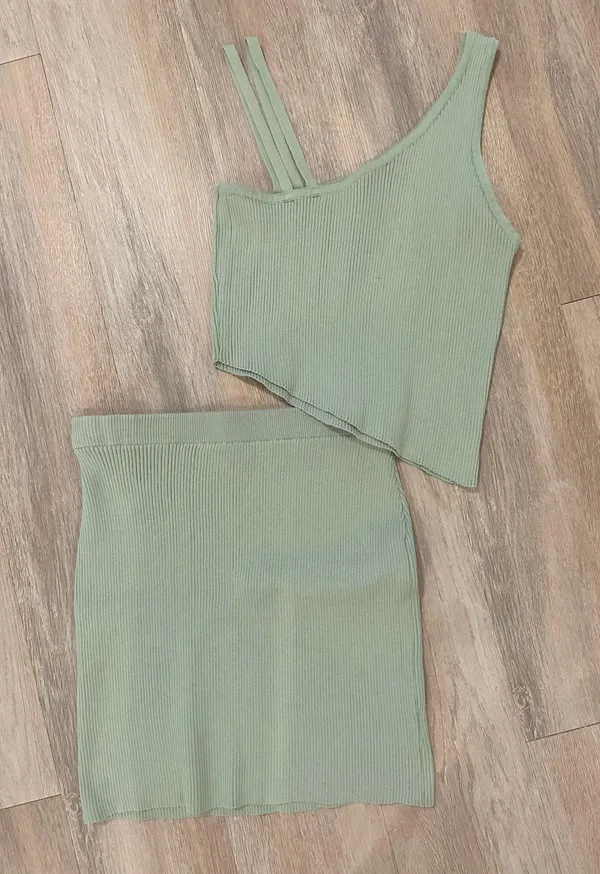 Beginning Boutique Sage Knit Top + Skirt Set - Image 2