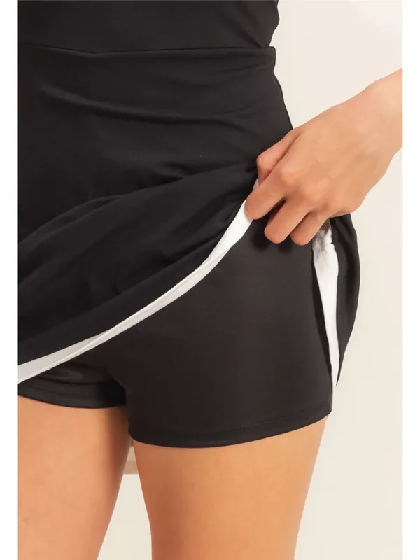 NEW HYFVE Black Halter Mini Dress Built In Shorts Cotton Stretch Large - Image 2