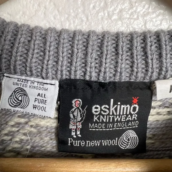 Vintage Eskimo Knitwear Women’s Gray White Wool Winter Pullover Sweater Size M - Image 8