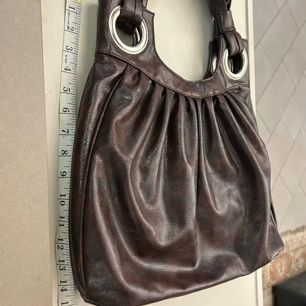 Bag Dark Brown Leather Shoulder Bag with Silver Grommet Detail by Mirror Mirror - Image 3