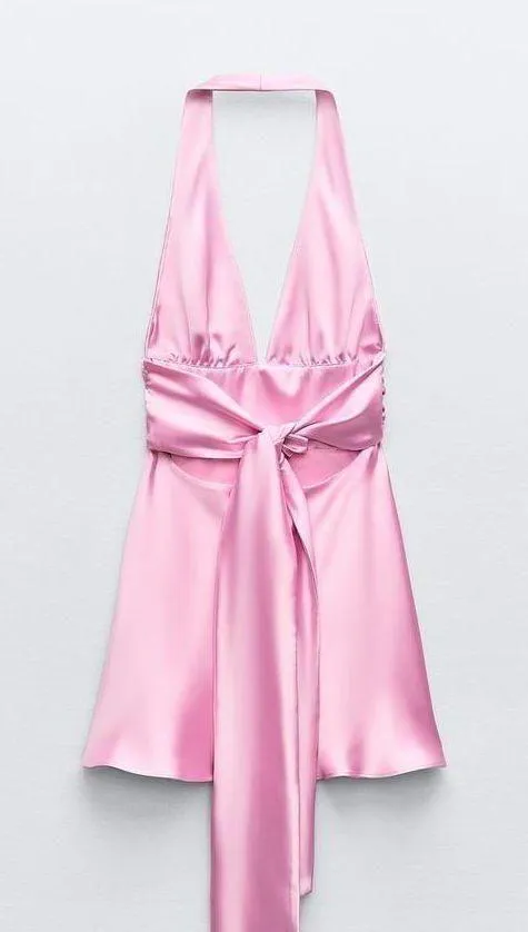 ZARA dress mini halter pink satin Bow 🍬 🎀 wedding party coctail bridal shower - Image 13