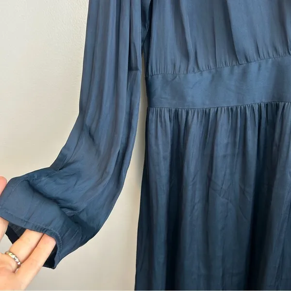 NWT See You Soon Dusty Blue Satin Long Sleeve Mini Dress Medium Anthropolgie - Image 6