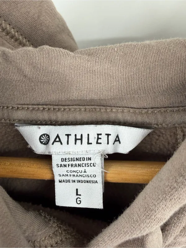 Athleta retro plush revive hoodie tan brown women’s L loungewear comfort - Image 2