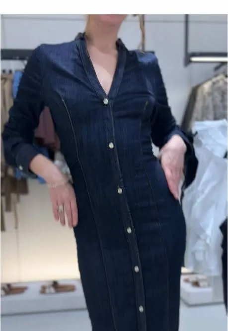Zara long-sleeve ruched denim maxi dress - Image 2