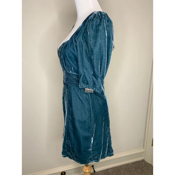 Forever 21 Velour Open Back Mini Dress Sz Medium Teal Boho Glam Cocktail - Image 2