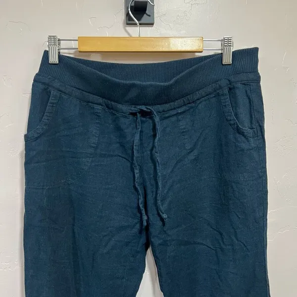 Love Tree Women Pants Linen Blend Navy Drawstring Capri Large - Image 2
