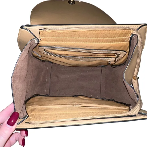 Womens Tan Faux Leather Satchel Handbag Shoulder Bag Crossbody Strap Top Handle‎ - Image 6