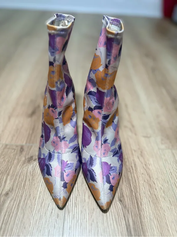 Massimo Dutti Floral Pointed Ankle Boots - Purple, Yellow & Pink - Image 3