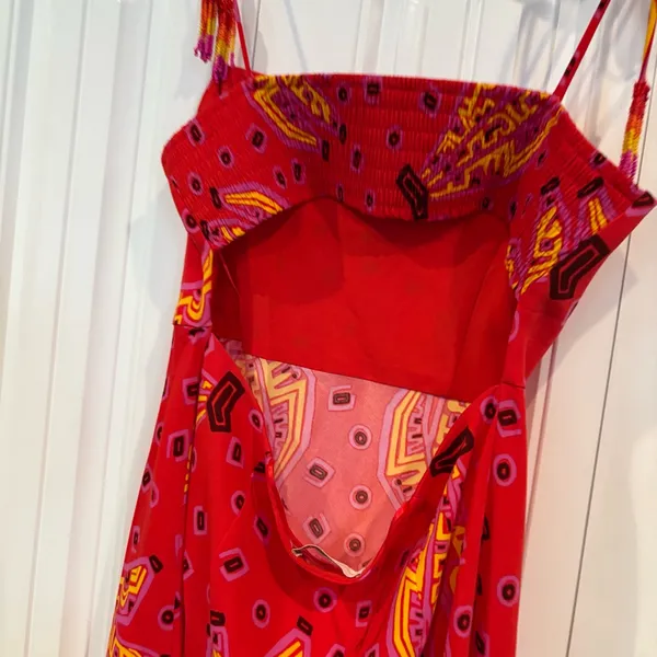 House Of Harlow Pink Banana Print Beaded Spaghetti Strap‎ Midi Dress Size Medium - Image 6