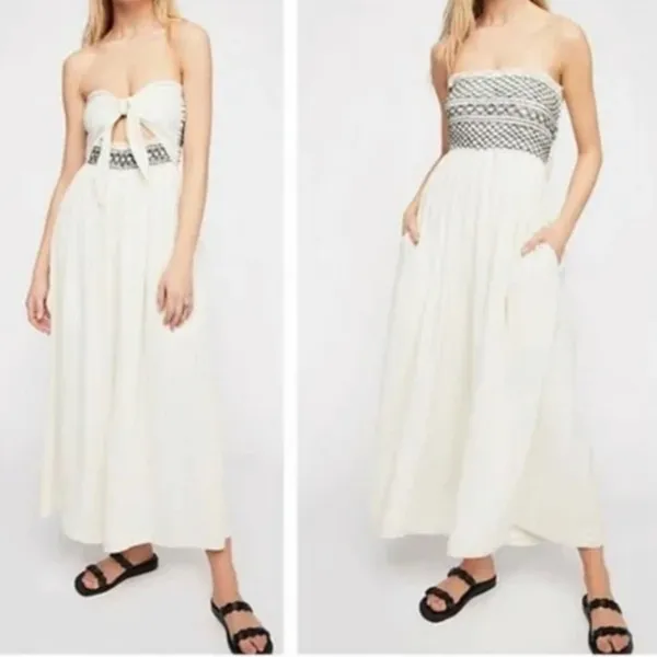 Free People Carmen Convertible One Piece Ivory Black Wide Leg Jumpsuit S - Image 2