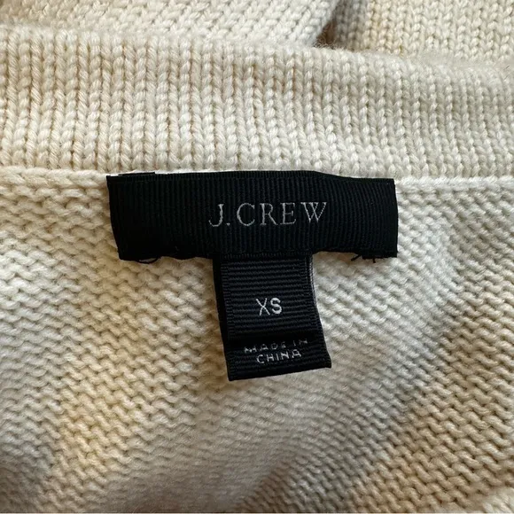 J.‎ Crew 100% Wool Sweater 3/4 Sleeve Stripe Trim XS Cream Gray Preppy Academia - Image 7