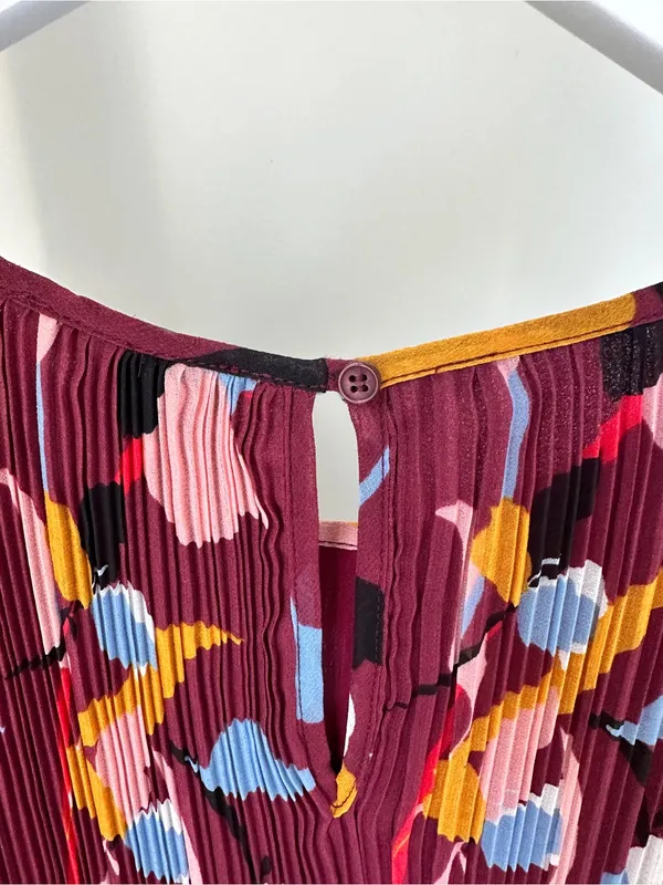 Halogen Pleated Floral-Print Sleeveless Dress - Burgundy Size Large - Image 5