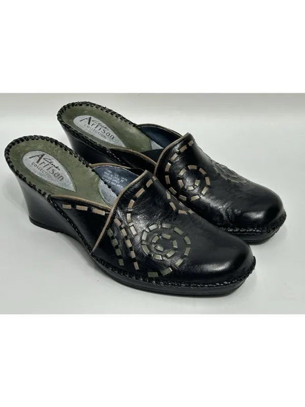CLARKS Artisan Collection Leather Mules Womens 7.5M Black Y2K Contrast Stitch - Image 2