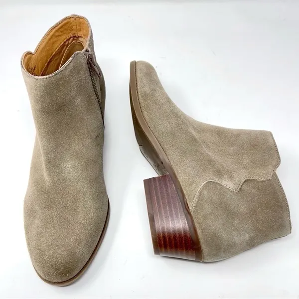 Crown Vintage Beatrix Taupe Suede Leather Low Block Heel Ankle Bootie 7 - Image 12
