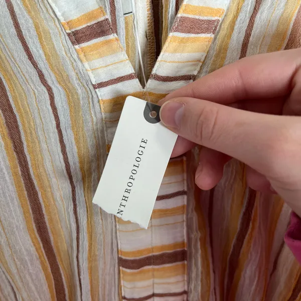 Anthropologie Tie Front Striped Blouse‎ Boho Resort Relaxed Statement Top XL New - Image 5
