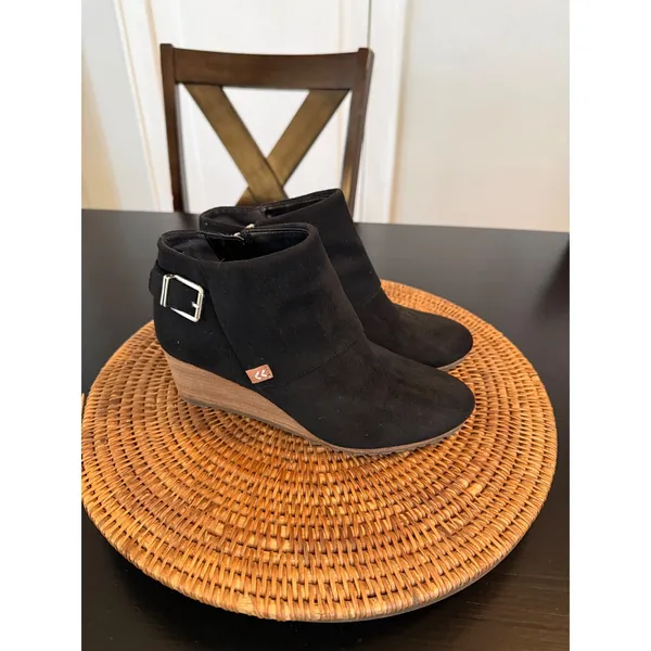 Dr. Scholls Be Energized Black Wedge Ankle‎ Boots Buckle Zip Booties Womens - Image 3