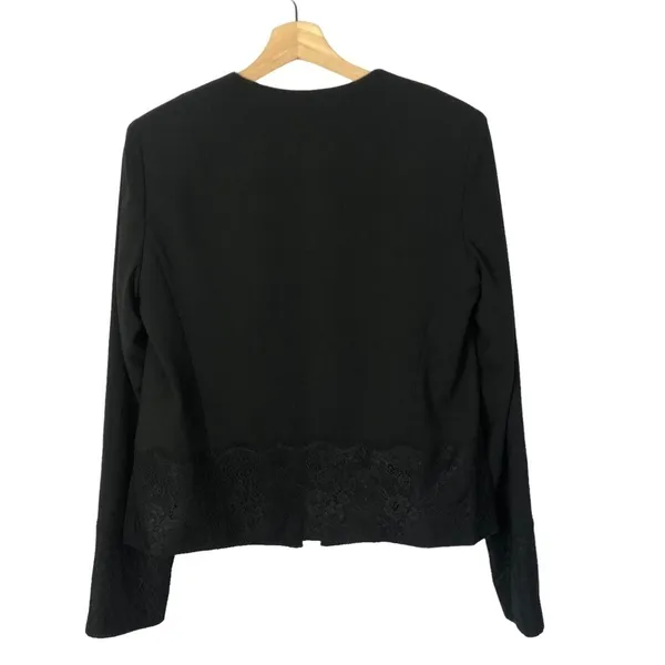 Tahari‎ Black Lace Hem Clasp Close Office Blazer 8 - Image 2