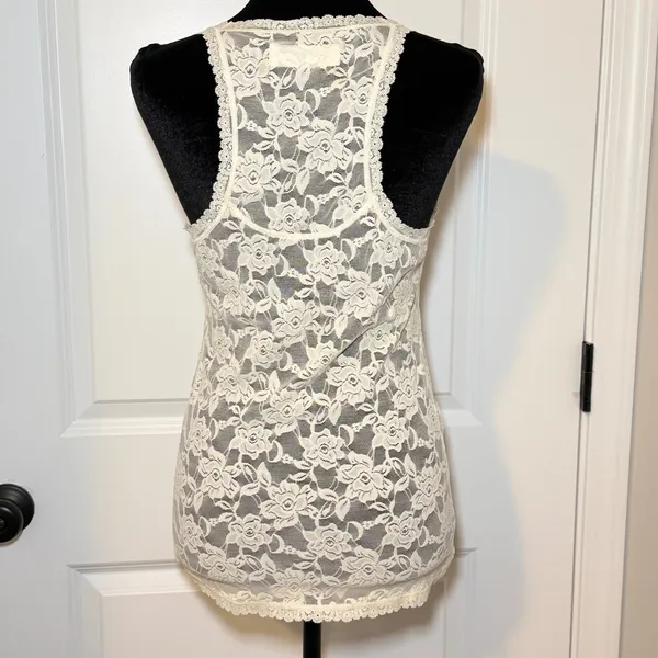 Abercrombie & Fitch Floral Lace Cream Racerback Tank Fairy Large Y2K 90s Boho - Image 3