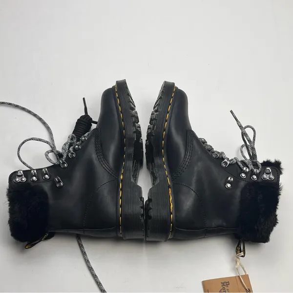 Dr. Martens 1460 Serena Collar Combat Boot Black Leather Faux Fur Trim‎ SZ 5 NEW - Image 9
