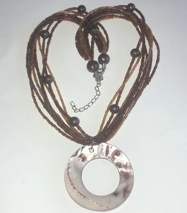 Boho Seed Beaded Huge Round Cutout Shell Pendant Necklace - Image 6