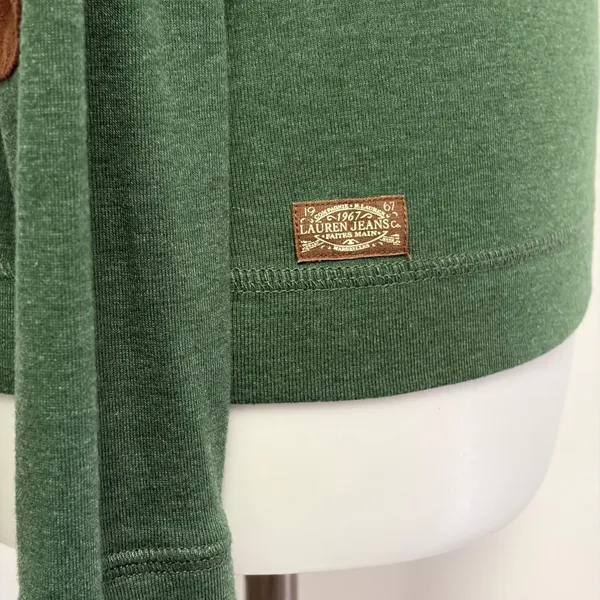 Lauren Jeans Co Ralph Lauren Top Small Green Elbow Patches Shoulder Zip Preppy - Image 5