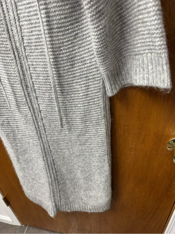 J. Crew Relaxed Tie Neck Long Sleeve Knit Sweater Midi Dress Wool Blend Gray S/M - Image 6
