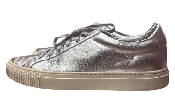 WOMAN by COMMON PROJECTS Achilles Retro Leather Low Top Sneakers Silver Size 38 - Image 4