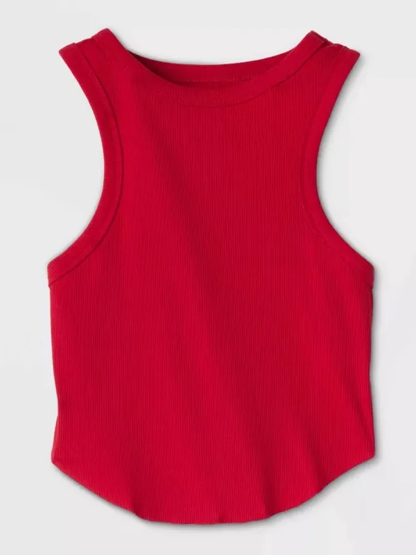 Wild Fable Red Ribbed High-Neck Cropped Tank Top - Image 4